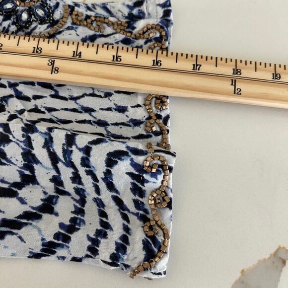 Soft Surroundings Shirt SZM Graphic Print Tunic Beaded V-neck Tie Front - Picture 8 of 10